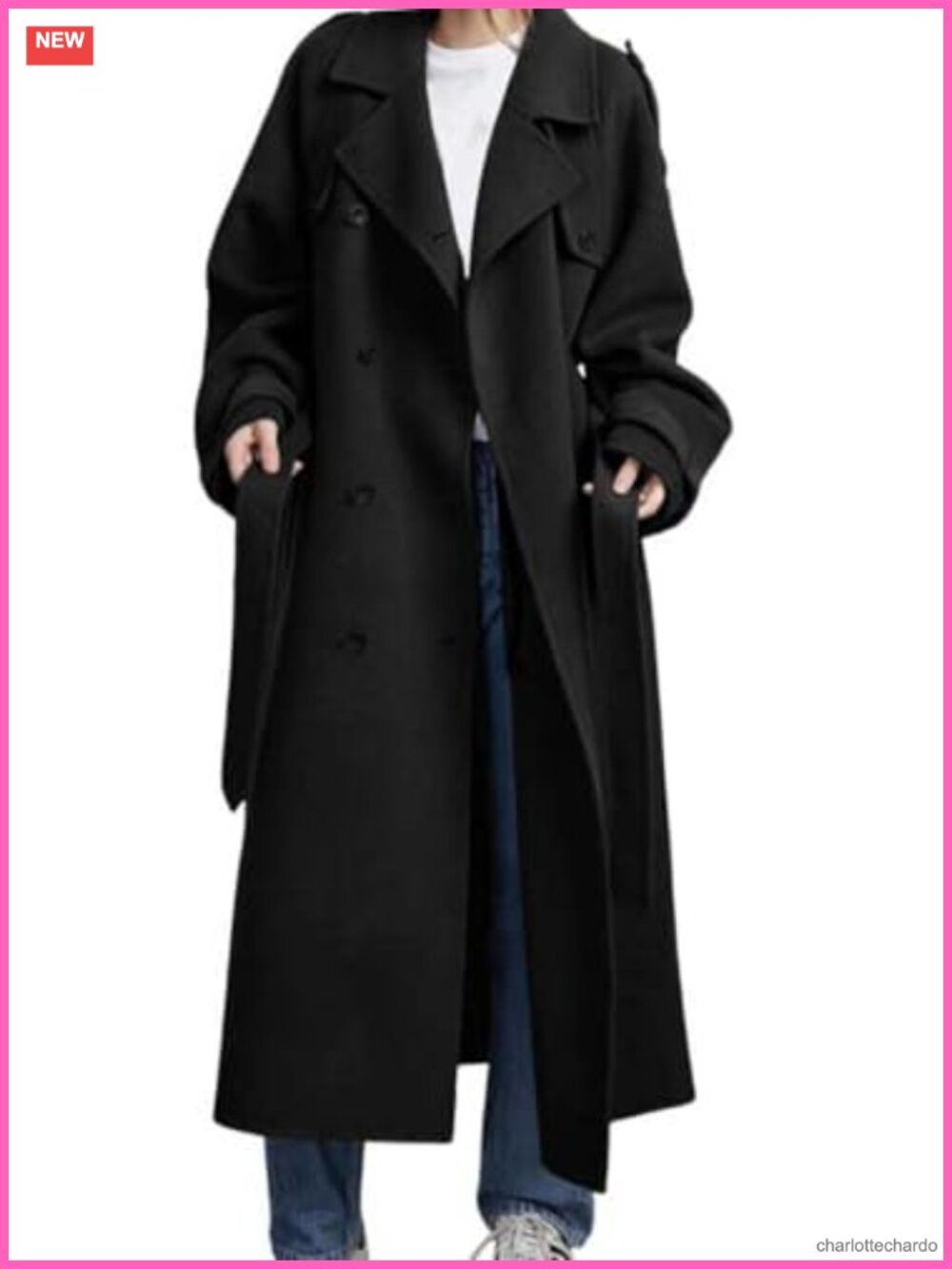 Women's Wool Blend Double Breasted Peacoat with Belt Mid Long Winter Trench